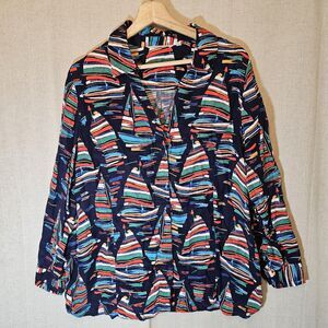 Soft Surroundings Sail Away Tunic Top Womens Size L Petite LP Sailboat Coastal
